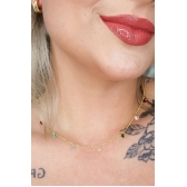 Colar Corrente Americana com Zircônias Multicolor Banhado em Ouro 18k