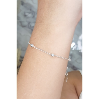 Pulseira de Bolinha com Cruz e Zircônia em Prata 925