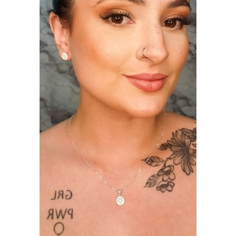 Conjunto Círculo Trabalhado com Zircônia em Prata 925