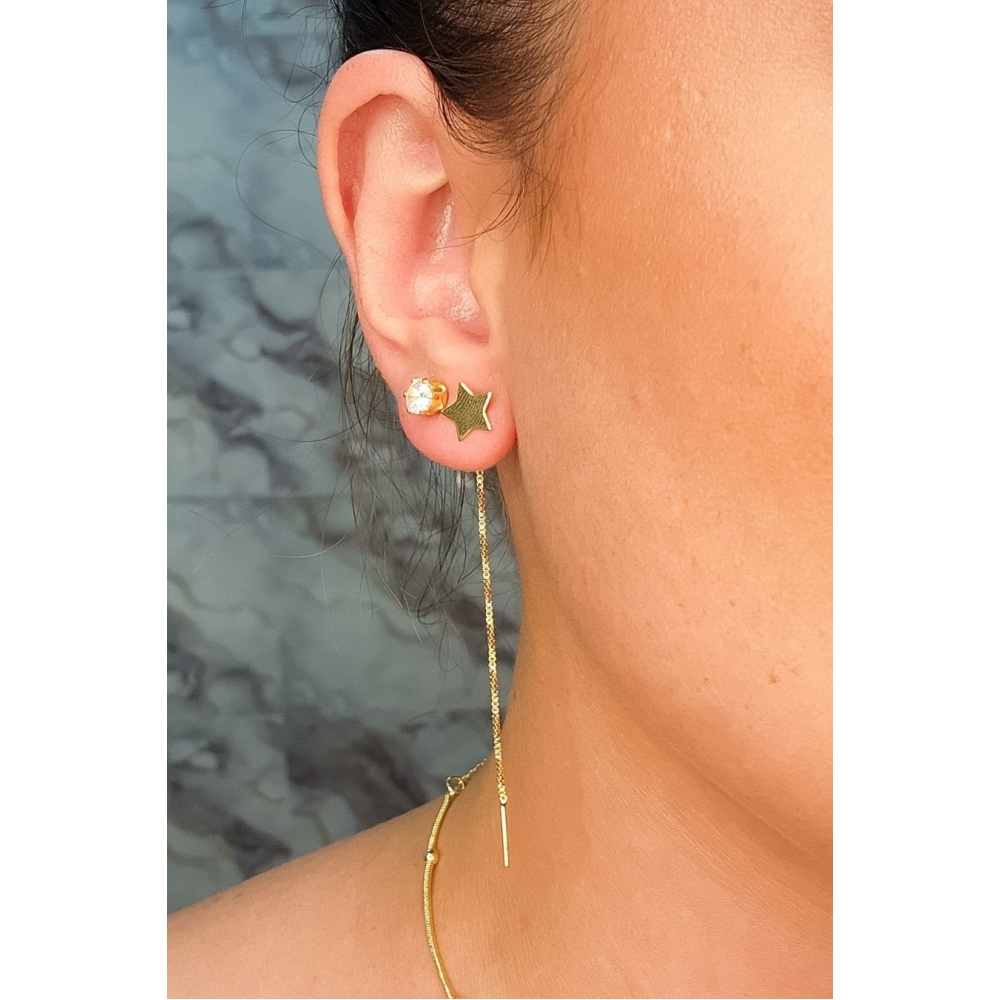 Brinco de Fio Com Estrela Banhado em Ouro 18k