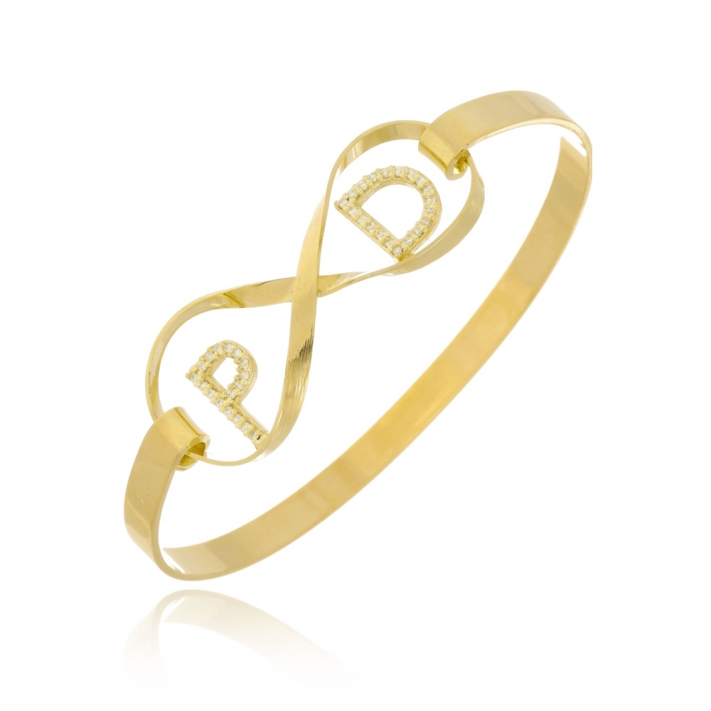 Pulseira Rígida com Infinito e Iniciais do Casal Trabalhado em Zircônia