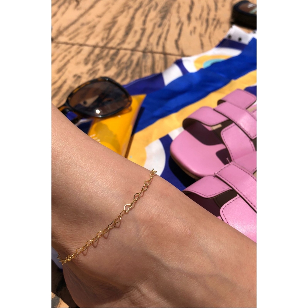Tornozeleira com Corrente de Corações Pequenos Banhado em Ouro 18k