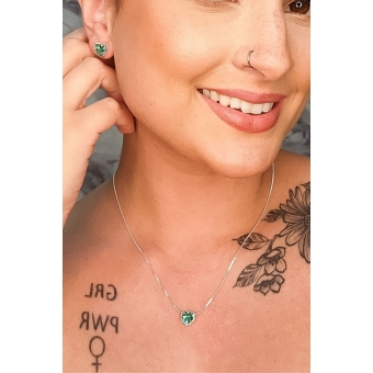 Conjunto Coração com Zircônia Azul Tiffany em Prata 925