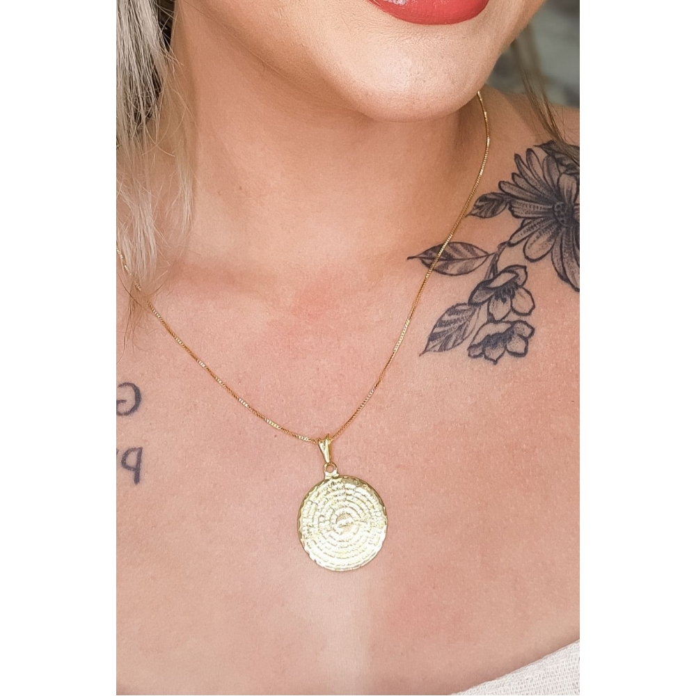 Colar Medalha Pai Nosso Banhado em Ouro 18k
