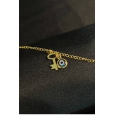 Tornozeleira com Pingente de Olho Grego e Chave Banhado em Ouro 18k