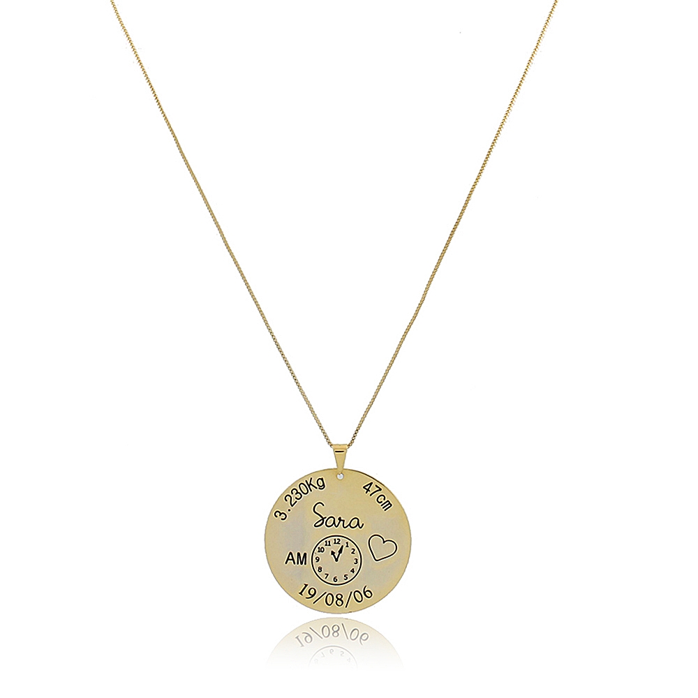 Colar Personalizado Com Dados do Filho Folheado em Ouro 18K
