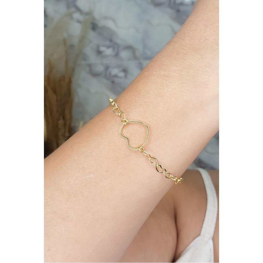 Pulseira de Corrente de Corações Banhado em Ouro 18k