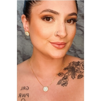 Conjunto com Pingente e Brincos Pontiagudos Cravejados com Zircônias