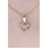 Colar Pingente Coração de Zircônias Coloridas Sortidas Banhado em Ouro 18k