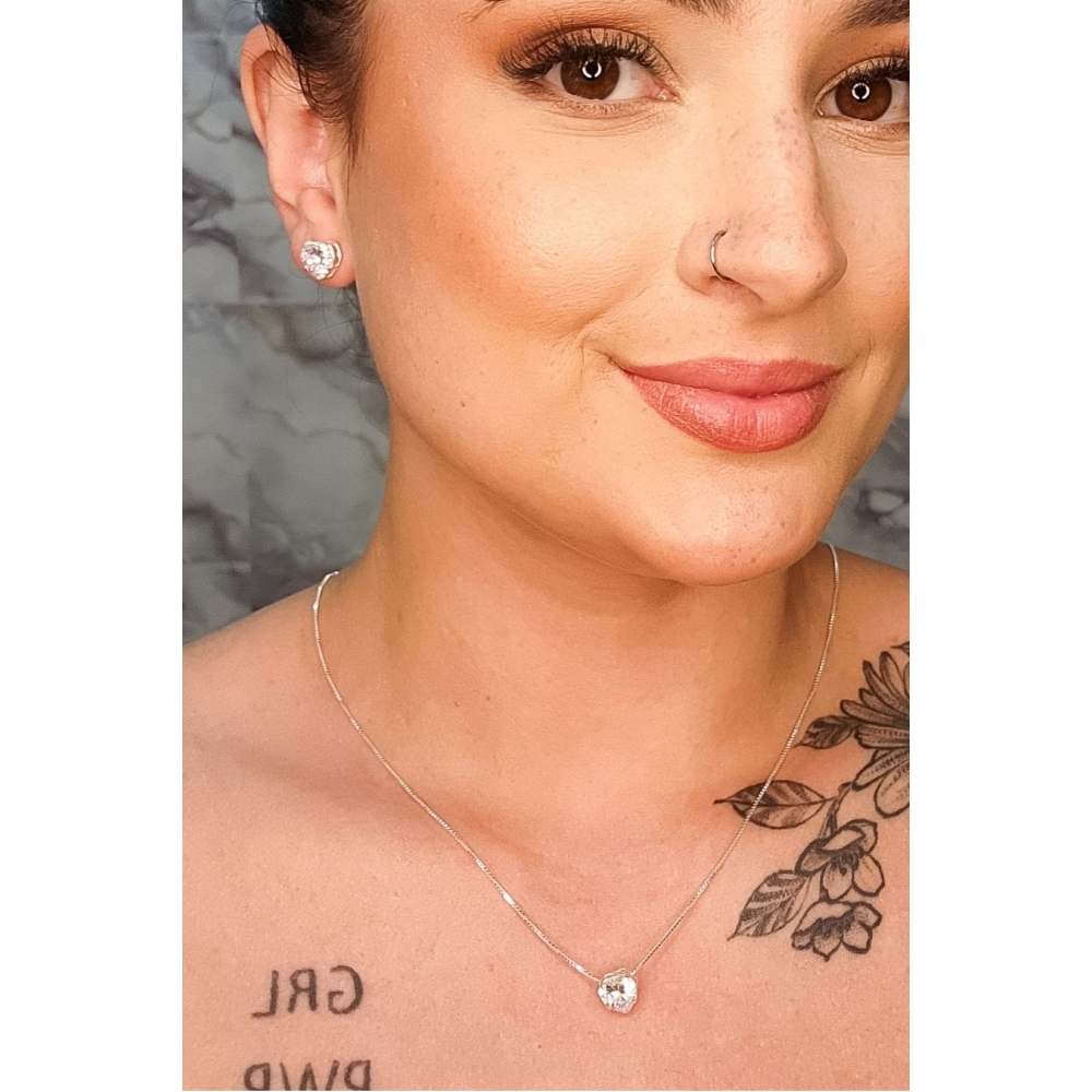 Conjunto Coração com Zircônia em Prata 925