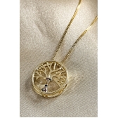 Colar Com Pingente De Circulo Da Árvore Da Vida Com Zircônia Colorida No Tronco Banhado em Ouro 18k