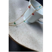 Colar Corrente Americana com Zircônias Multicolor Banhado em Ouro 18k