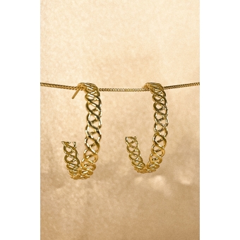 Brinco Argola Média Trabalhada com Vazado Banhado em Ouro 18k