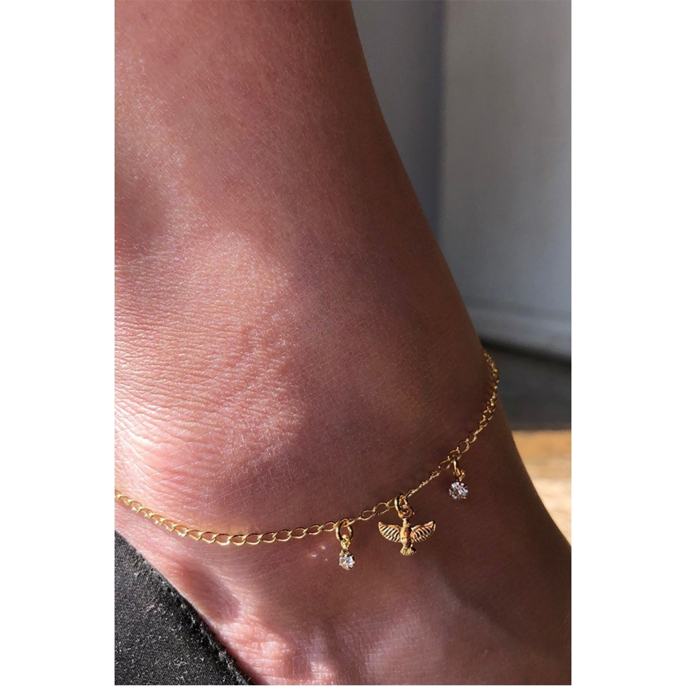 Tornozeleira com Pingente de Espirito Santo Banhado em Ouro 18k