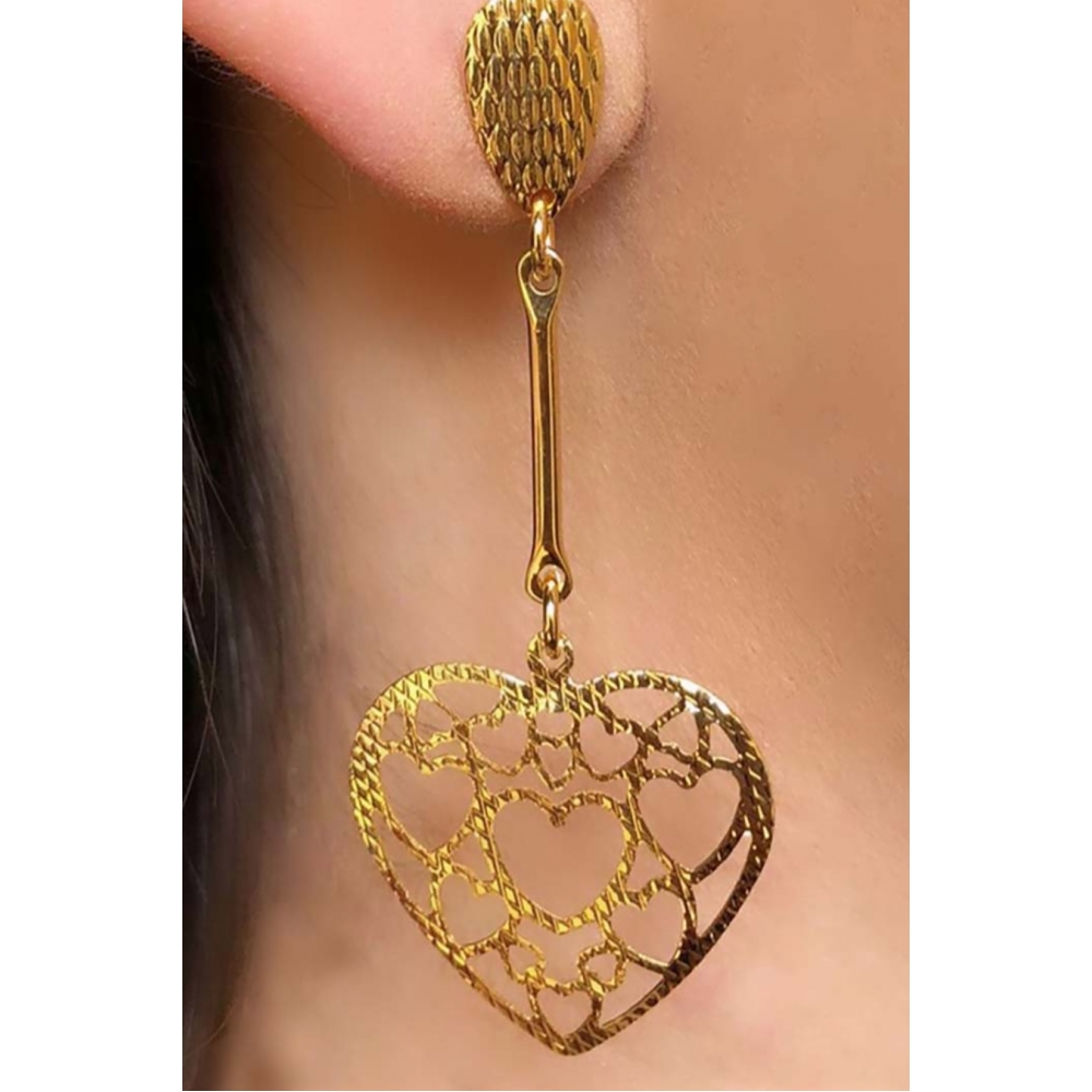 Brinco Médio com Corações Vazados Banhado em Ouro 18k