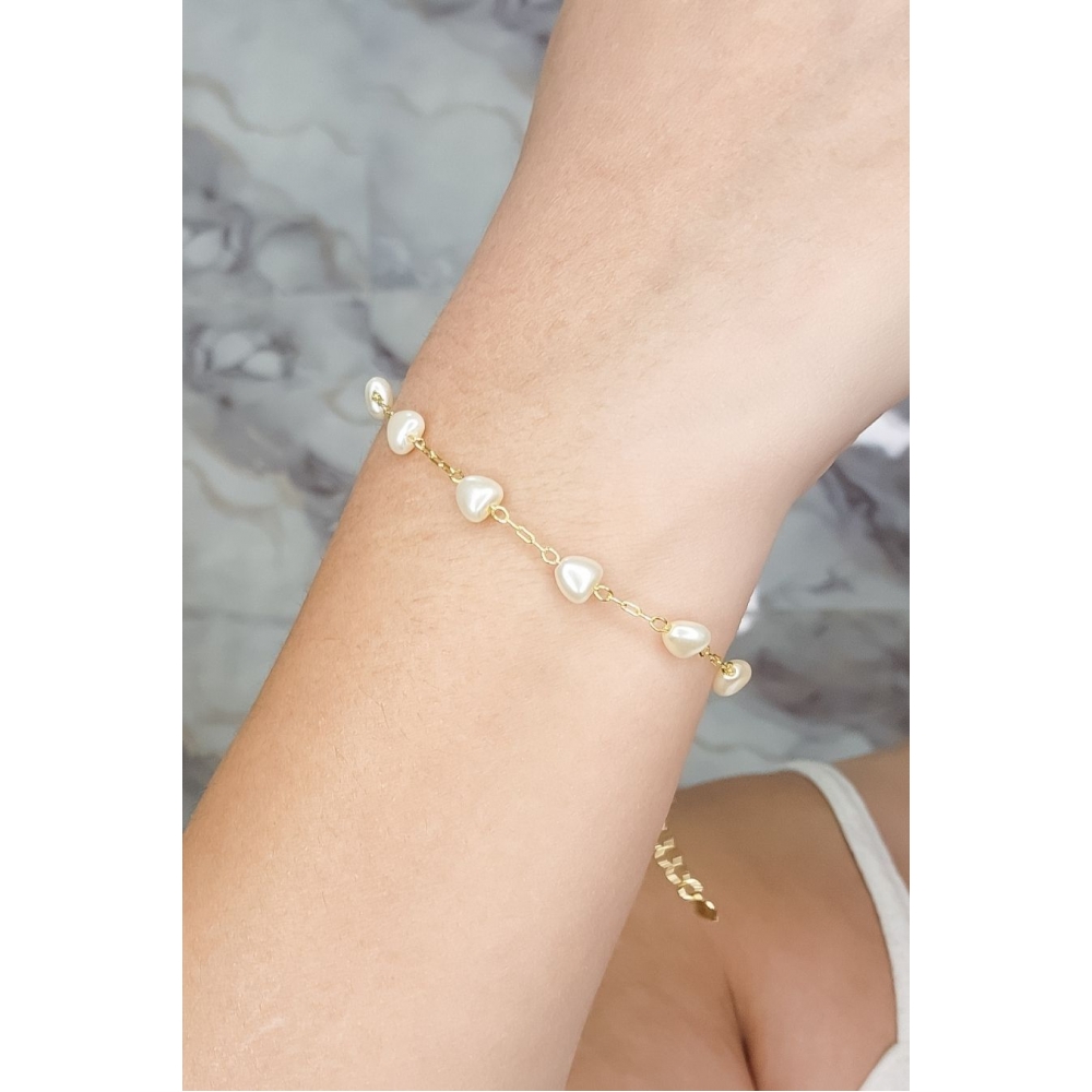 Pulseira de Coração de Pérola Banhado a Ouro 18k