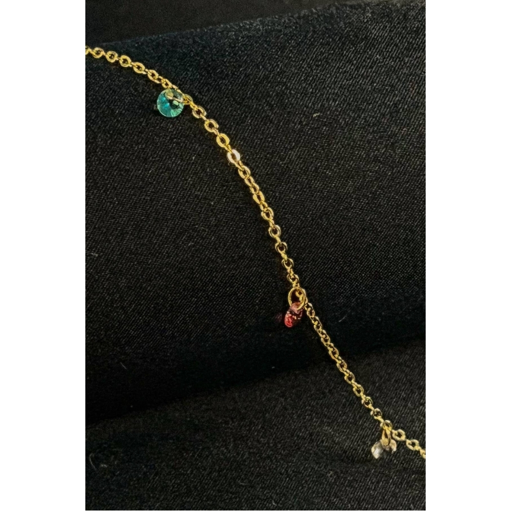 Tornozeleira Com Zircônia Coloridas Banhado em Ouro 18k