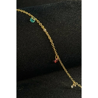 Tornozeleira Com Zircônia Coloridas Banhado em Ouro 18k