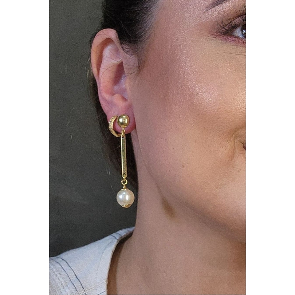 Brinco Médio com Fio Pérola Banhado em Ouro 18k