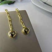 Brinco Corrente Elo com Coração na Ponta Banhado em Ouro 18k