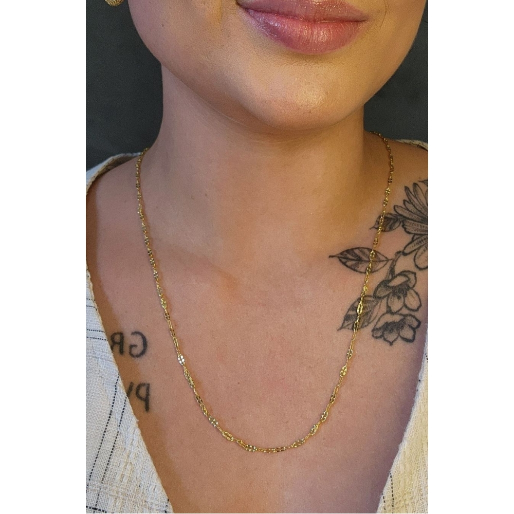 Colar Cumprido com Mini Elos Banhado em Ouro 18k