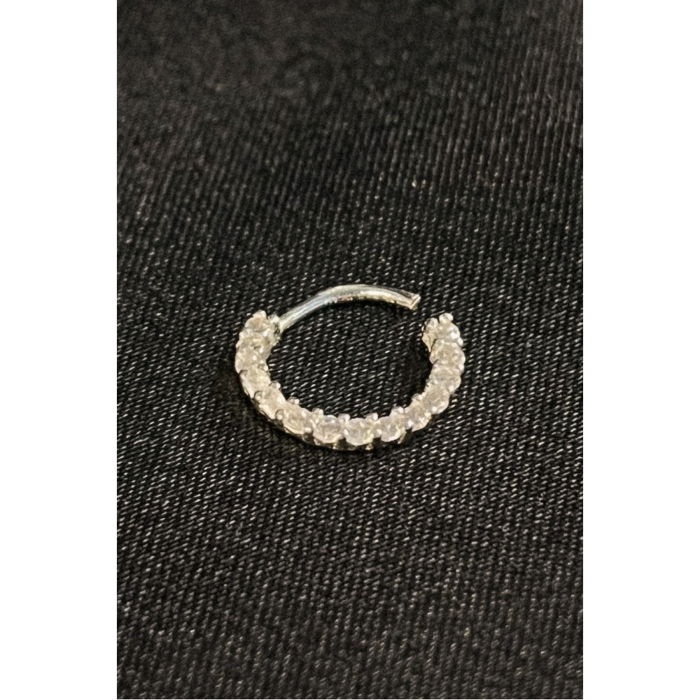 Piercing Círculo Trabalhado com Mini Zircônias em Prata 925