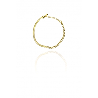 Pulseira Meia Fita Meia Corrente Banhado em Ouro 18k