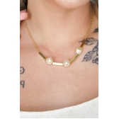 Colar Pérola e Retângulo Banhado em Ouro 18k
