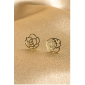 Brinco Pequeno de Rosa Vazada Banhado em Ouro 18k