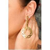 Brinco com Fio e Círculo com Arcos Banhado em Ouro 18k