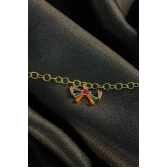 Pulseira Com Laço De Zircônias Coloridas Banhado em Ouro 18k