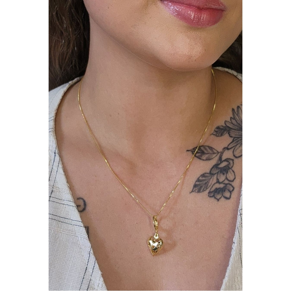 Colar com Pingente Argolinha de Coração Banhado em Ouro 18k