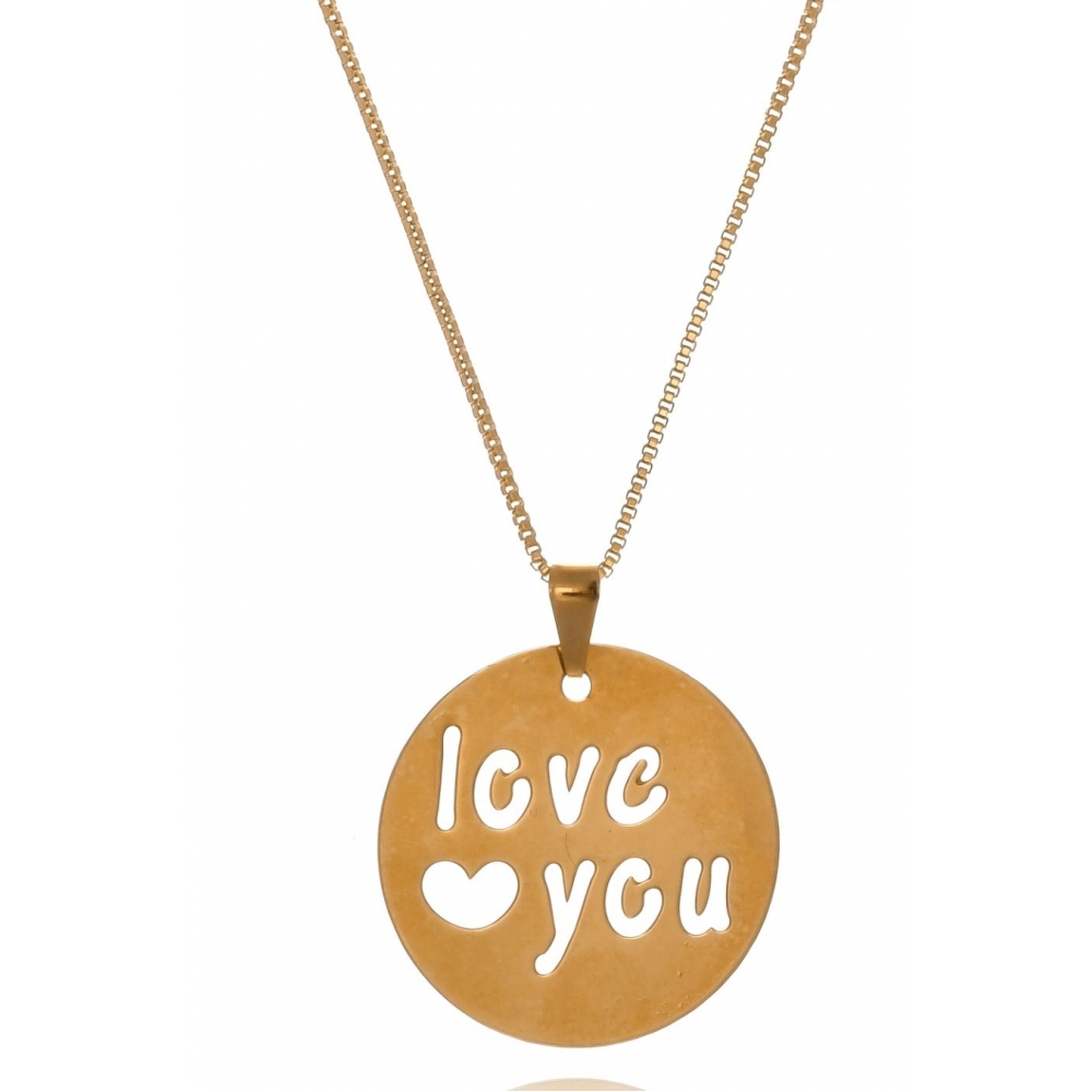 Colar Personalizado Circular Chapado Escrito Frase Vazada Folheado em Ouro 18K