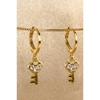 Brinco Argolinha com Chave Banhado em Ouro 18k