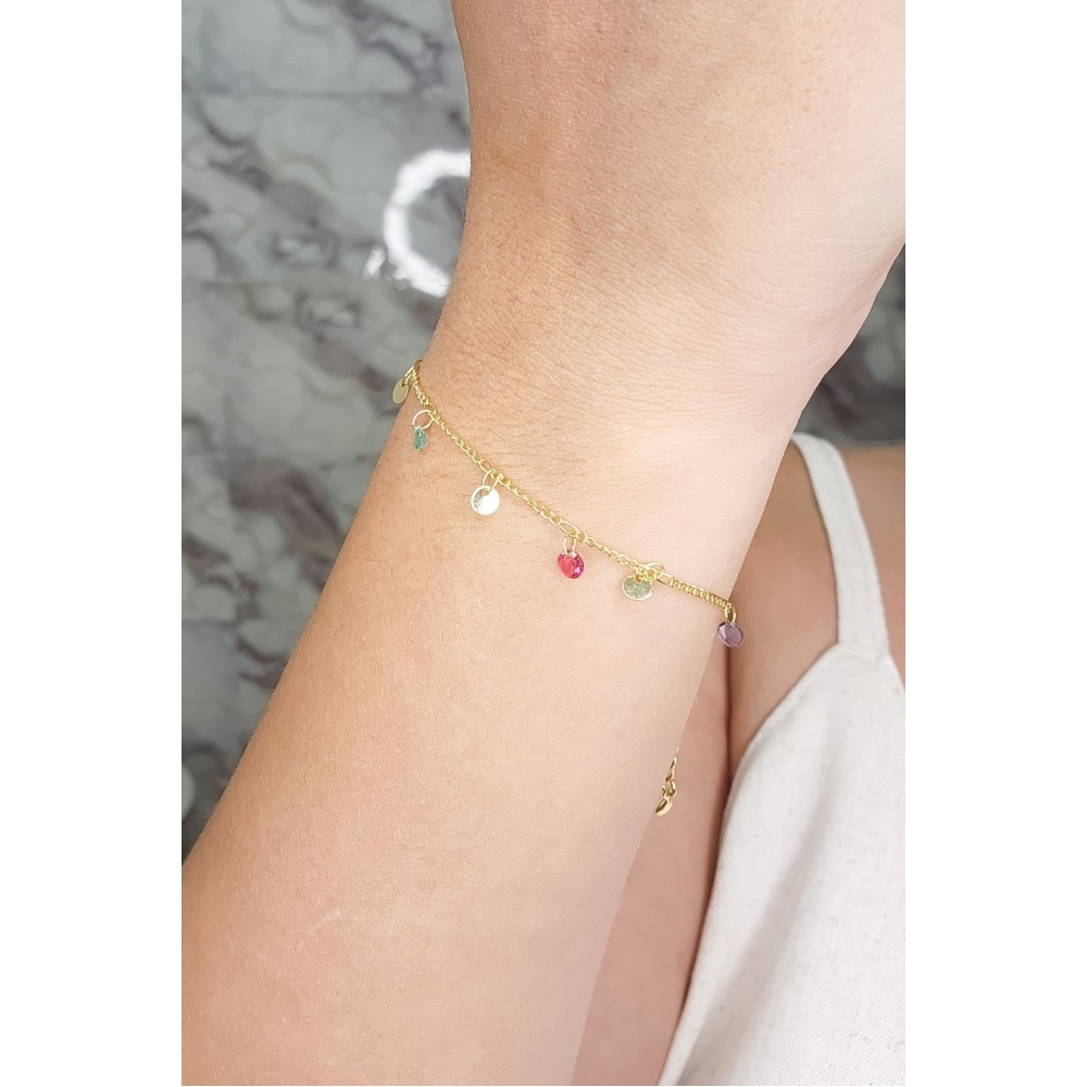 Pulseira de Zircônias Coloridas Banhado a Ouro 18k