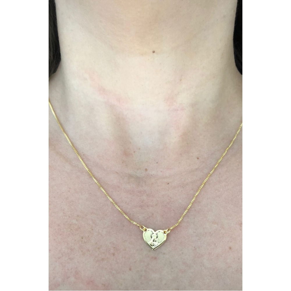 Colar Escapulário de Coração com a Imagem de Maria Banhado em Ouro 18k