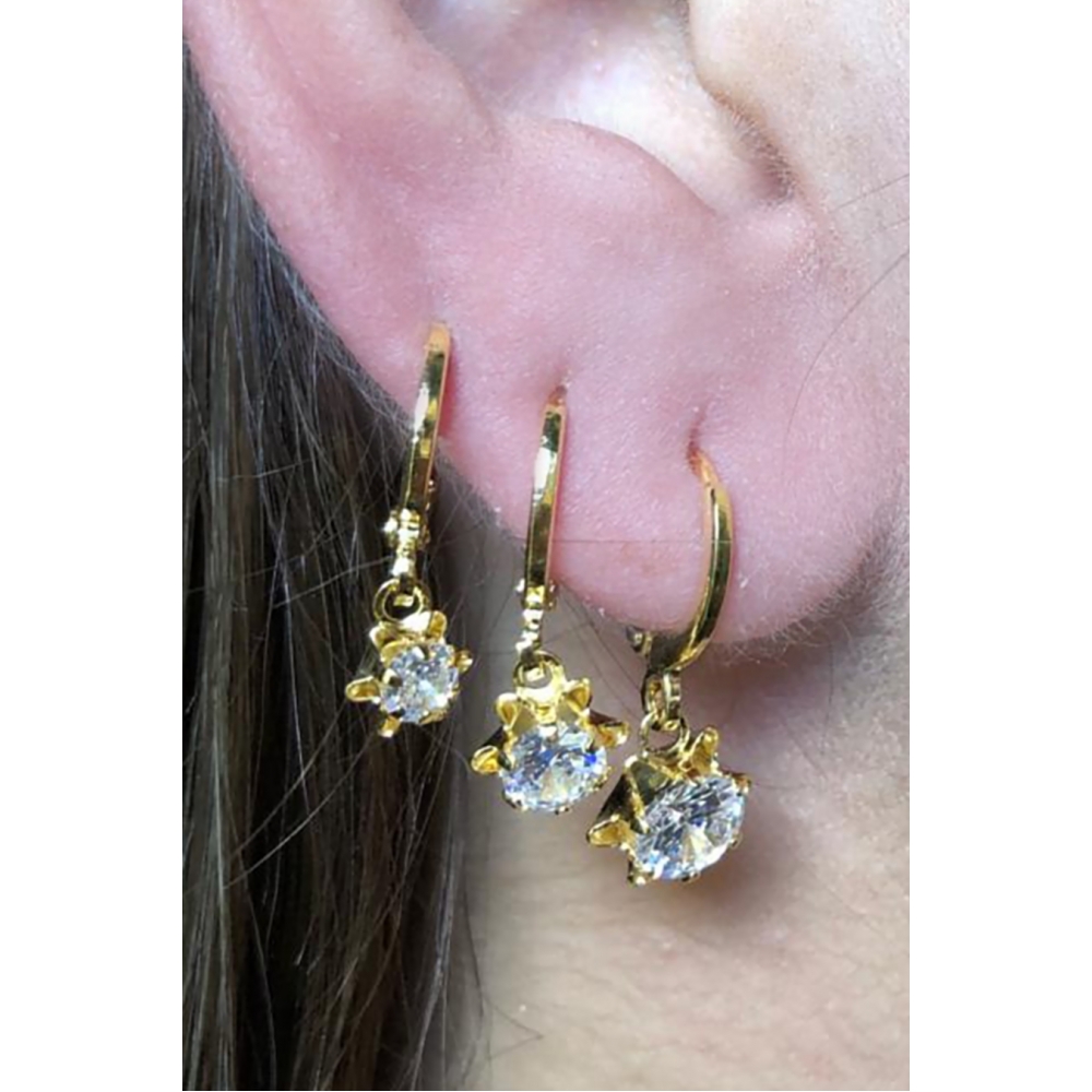 Trio Argolinha Estrelinha de Zircônia Banhado em Ouro 18k