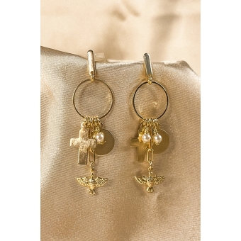 Brinco com Pingentes Religiosos Banhado em Ouro 18k