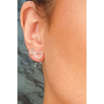 Duo Coração Vazado em Prata 925