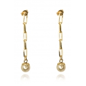 Brinco Corrente Com Pérola na Ponta Banhado em Ouro 18k