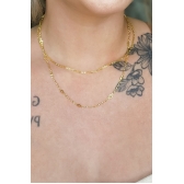 Colar Duplo Corrente lisa Corrente Trabalhada Banhado em Ouro 18k