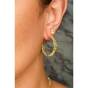 Brinco Argola Média Trabalhada com Vazado Banhado em Ouro 18k